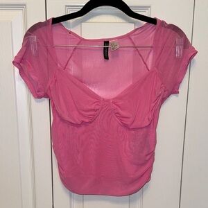 H&M Pink Sheer Bust-Cup Short Sleeve Top